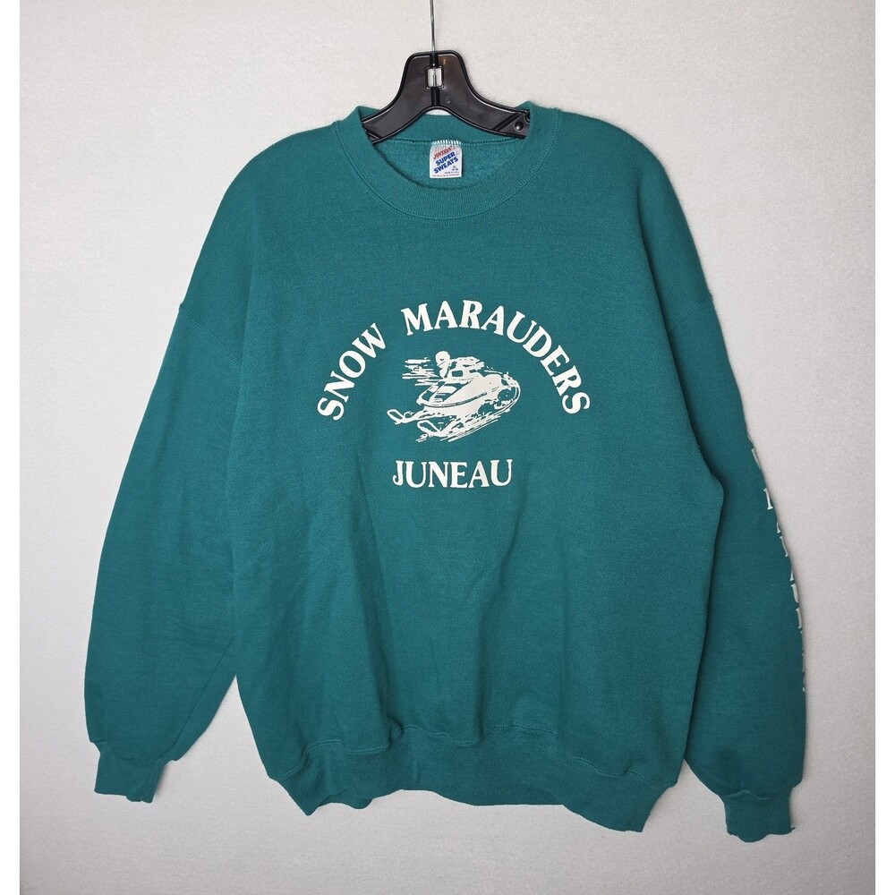 Vintage 90s Snowmobile Snow Marauders Juneau Crewneck Sweatshirt Teal Mens XL